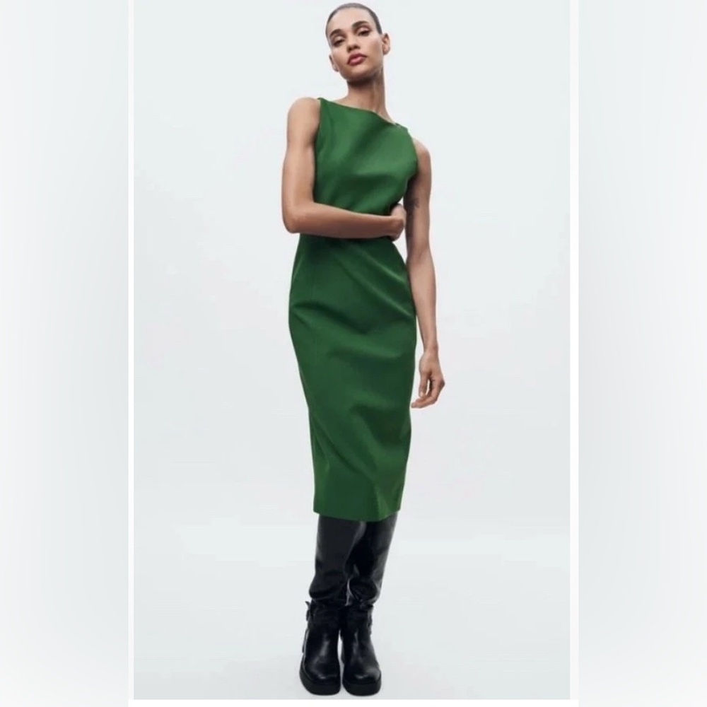 Zara Green Sleeveless Midi Dress